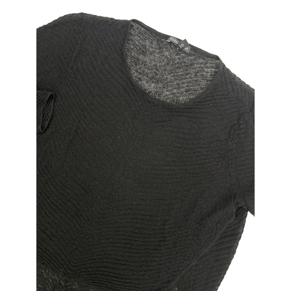 Eileen Fisher Black Hemp Blend Textured High Lo Knit Sweater Top open knitMedium